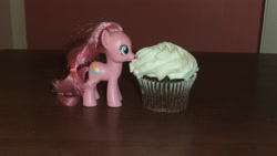 Size: 4288x2416 | Tagged: safe, imported from derpibooru, pinkie pie, brushable, cupcake, desk, door, food, frosting, irl, photo, solo, toy
