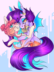 Size: 1024x1366 | Tagged: safe, artist:nebulanovia, imported from derpibooru, oc, oc only, oc:lilith(nebulanovia), oc:luciette, bat pony, earth pony, pony, bat pony oc, female, heart eyes, mare, tongue out, wingding eyes