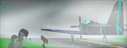 Size: 3278x1234 | Tagged: safe, artist:daszkin, imported from derpibooru, oc, oc only, pegasus, pony, airfield, fighter, fog, king cobra, knife, p63 a-10, ponysona, rain, sad, simple background, solo, world war ii