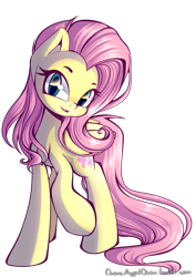 Size: 1000x1414 | Tagged: safe, artist:chaosangeldesu, imported from derpibooru, fluttershy, pegasus, pony, bedroom eyes, cute, female, folded wings, head tilt, looking at you, mare, raised hoof, shyabetes, simple background, smiling, solo, transparent background, wings