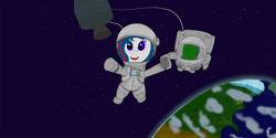 Size: 1500x750 | Tagged: safe, artist:phidaazn, imported from derpibooru, oc, oc:anon, oc:nasapone, astronaut, earth, smiling, space, spacesuit