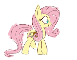 Size: 900x700 | Tagged: safe, artist:heir-of-rick, imported from derpibooru, fluttershy, pegasus, pony, female, folded wings, mare, profile, saddle bag, simple background, smiling, solo, walking, white background