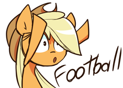 Size: 1120x808 | Tagged: safe, artist:lilboulder, imported from derpibooru, applejack, earth pony, pony, :o, american football, bust, dialogue, female, john madden, mare, meme, open mouth, simple background, solo, sports, white background