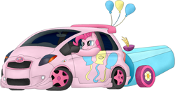 Size: 1523x791 | Tagged: safe, artist:zackfox101, imported from derpibooru, pinkie pie, car, female, forza motorsport 4, party cannon, solo, toyota, toyota yaris