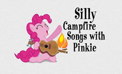 Size: 1642x994 | Tagged: artist needed, safe, edit, imported from derpibooru, pinkie pie, series:pony tales, campfire, guitar, happy, title card, veggietales