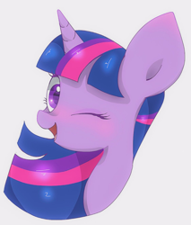 Size: 1123x1315 | Tagged: safe, artist:1drfl_world_end, imported from derpibooru, twilight sparkle, pony, bust, female, mare, one eye closed, simple background, solo, white background, wink