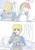 Size: 700x1000 | Tagged: safe, artist:misochikin, imported from derpibooru, applejack, rainbow dash, human, anime, artoria pendragon, clothes, cosplay, costume, fate/stay night, japanese, saber, shirou emiya, sweat, sweatdrop, translation request, weapon