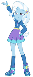 Size: 1500x3409 | Tagged: safe, artist:sketchmcreations, imported from derpibooru, trixie, equestria girls, equestria girls series, forgotten friendship, boots, clothes, cute, dress, hand on hip, high heel boots, hoodie, moe, pose, raised arm, shoes, simple background, skirt, smiling, smug, socks, solo, transparent background, vector