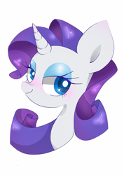 Size: 1175x1656 | Tagged: safe, artist:1drfl_world_end, imported from derpibooru, rarity, pony, unicorn, big ears, bust, female, looking at you, makeup, mare, simple background, solo, white background