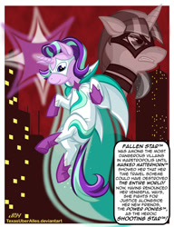 Size: 720x937 | Tagged: safe, artist:texasuberalles, imported from derpibooru, starlight glimmer, pony, unicorn, cape, clothes, costume, dock, female, flying, glowing horn, levitation, magic, mare, mask, power ponies oc, solo, superhero, telekinesis