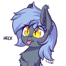 Size: 1024x1024 | Tagged: safe, artist:dsp2003, imported from derpibooru, oc, oc only, oc:panne, bat pony, pony, :p, bat pony oc, bust, chest fluff, cute, cute little fangs, ear fluff, fangs, female, heck, mare, mlem, silly, simple background, solo, tongue out, transparent background