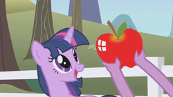 Size: 1280x720 | Tagged: safe, imported from derpibooru, screencap, spike, twilight sparkle, pony, the ticket master, apple, food