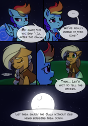 Size: 700x1000 | Tagged: safe, artist:little-tweenframes, deleted from derpibooru, imported from derpibooru, applejack, rainbow dash, earth pony, pegasus, pony, comic:night at the gala, comic:night at the gala: the breakup, series:cloudsdale symphony, appledash, clothes, comic, dress, female, gala dress, lesbian, mare, moon, shipping