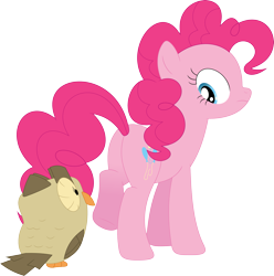 Size: 3389x3423 | Tagged: safe, artist:porygon2z, imported from derpibooru, owlowiscious, pinkie pie, bird, earth pony, owl, balloonbutt, butt, eyes on the prize, plot, simple background, transparent background