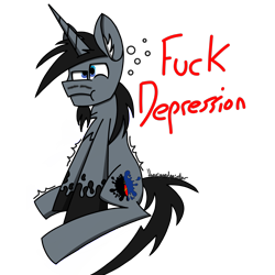 Size: 6600x6600 | Tagged: safe, artist:thesignedpainter, imported from derpibooru, oc, oc only, oc:ink splatter, unicorn, absurd resolution, depression, fluffy, ink, lightly watermarked, pain, png, sick, simple background, solo, transparent background, vulgar, watermark