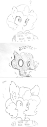 Size: 981x2672 | Tagged: safe, artist:tjpones, imported from derpibooru, pinkie pie, earth pony, pony, chest fluff, comic, cute, diapinkes, ear fluff, electricity, electrocution, extra fluffy, female, fluffy, fluffy mane, frown, grayscale, impossibly large ears, machine, mare, monochrome, onomatopoeia, question mark, shock, shocked, simple background, smiling, smoke, solo, style emulation, text, traditional art, white background, wide eyes