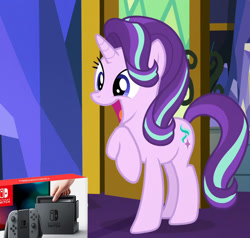 Size: 878x835 | Tagged: safe, edit, edited screencap, imported from derpibooru, screencap, starlight glimmer, pony, unicorn, female, meme, nintendo switch, open mouth, solo