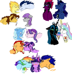 Size: 3036x3264 | Tagged: safe, artist:captainloafnugget, imported from derpibooru, cheese sandwich, flash sentry, maud pie, princess celestia, princess luna, queen chrysalis, rainbow dash, sci-twi, soarin', spitfire, starlight glimmer, sunset shimmer, tempest shadow, trixie, twilight sparkle, alicorn, earth pony, pegasus, pony, unicorn, my little pony: the movie, bisexual, blushing, boop, chryslestia, female, flashlight, food, ice cream, lesbian, male, maudwich, noseboop, scitwishimmer, shipping, soarinfire, startrix, straight, sunsetsparkle, sweat, twidash, twilight sparkle (alicorn)