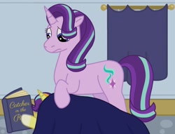 Size: 1978x1509 | Tagged: safe, artist:kindheart525, imported from derpibooru, starlight glimmer, oc, oc:shining star, unicorn, kindverse, book, coat markings, female, male, mama starlight, mother and son, offspring, parent:starlight glimmer, parent:sunburst, parents:starburst, socks (coat markings), story included