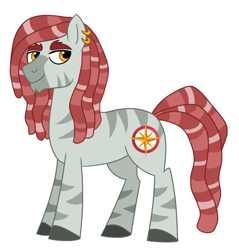 Size: 958x1002 | Tagged: safe, artist:cascayd, imported from derpibooru, oc, oc only, oc:treasure trove, earth pony, hybrid, pony, zony, dreadlocks, dreads, ear piercing, earring, jewelry, magical lesbian spawn, male, next generation, offspring, parent:tree hugger, parent:zecora, piercing, simple background, solo, white background