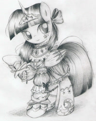 Size: 1251x1576 | Tagged: safe, artist:nika191319, imported from derpibooru, twilight sparkle, alicorn, pony, clothes, female, grayscale, mare, monochrome, sketch, solo, traditional art, twilight sparkle (alicorn)