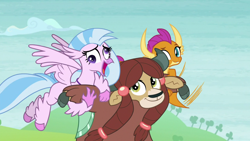 Size: 1280x720 | Tagged: safe, imported from derpibooru, screencap, silverstream, smolder, yona, classical hippogriff, hippogriff, school daze, derp