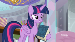 Size: 1068x598 | Tagged: safe, imported from derpibooru, screencap, twilight sparkle, alicorn, pony, school daze, season 8, spoiler:s08, bedroom eyes, book, eea rulebook, female, lidded eyes, solo, twilight sparkle (alicorn)