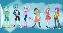 Size: 4500x2400 | Tagged: safe, artist:flight-of-the-moon, deleted from derpibooru, imported from derpibooru, gallus, ocellus, sandbar, silverstream, smolder, yona, equestria girls, school daze, converse, equestria girls-ified, monkey swings, shoes, sneakers, student six