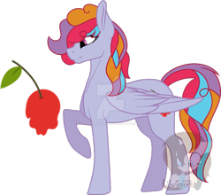 Size: 1279x1128 | Tagged: safe, artist:lilygarent, imported from derpibooru, oc, oc only, oc:cherry juice, pegasus, pony, base used, female, magical lesbian spawn, mare, offspring, parent:pinkie pie, parent:rainbow dash, parents:pinkiedash, raised hoof, simple background, solo, transparent background, watermark