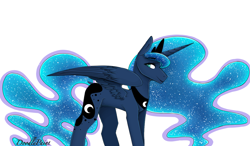 Size: 1274x743 | Tagged: safe, artist:doodlepaintdraws, imported from derpibooru, princess luna, alicorn, pony, female, looking back, mare, simple background, solo, white background