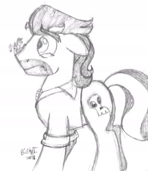 Size: 2060x2381 | Tagged: safe, artist:binkyt11, derpibooru exclusive, imported from derpibooru, daring do, doctor caballeron, earth pony, pegasus, pony, angry, female, male, mare, micro, monochrome, scared, scrunchy face, stallion, stubble, traditional art