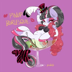 Size: 1200x1200 | Tagged: safe, artist:grimbloody, imported from derpibooru, oc, oc only, earth pony, pony, alcohol, clothes, ear piercing, feather, female, fur scarf, hat, hoof polish, looking at you, mare, martini, piercing, simple background, solo