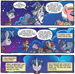 Size: 1017x999 | Tagged: safe, artist:tonyfleecs, idw, imported from derpibooru, flash magnus, meadowbrook, mistmane, rockhoof, somnambula, star swirl the bearded, stygian, earth pony, pegasus, pony, unicorn, legends of magic, spoiler:comic, spoiler:comiclom12, curved horn, female, male, mare, official comic, pillars of equestria, stallion