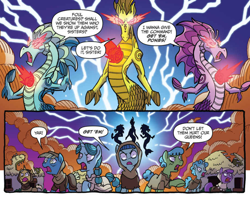 Size: 922x725 | Tagged: safe, artist:tonyfleecs, idw, imported from derpibooru, adagio dazzle, aria blaze, sonata dusk, earth pony, pony, siren, unicorn, legends of magic, spoiler:comic, spoiler:comiclom12, glowing eyes, mind control, official comic, the dazzlings