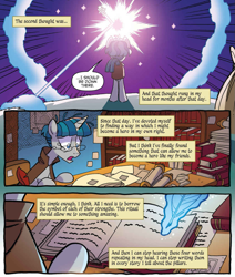 Size: 1033x1216 | Tagged: safe, artist:tonyfleecs, idw, imported from derpibooru, somnambula, stygian, pony, unicorn, legends of magic, spoiler:comic, spoiler:comiclom12, female, glasses, magic, male, official comic, solo, stallion, telekinesis, writing