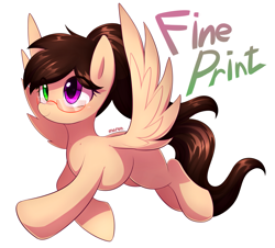 Size: 2349x2122 | Tagged: safe, artist:maren, imported from derpibooru, oc, oc only, oc:fine print, pegasus, pony, commission, female, glasses, heterochromia, mare, simple background, white background