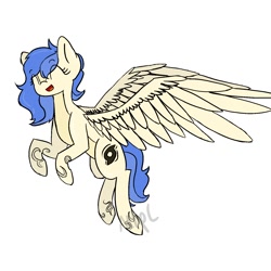 Size: 1500x1500 | Tagged: safe, artist:mlpcreationist, imported from derpibooru, oc, oc only, oc:windrunner, pegasus, pony, flying, happy, large wings, smiling, solo, wings