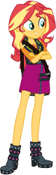 Size: 4000x12500 | Tagged: safe, artist:caliazian, imported from derpibooru, sunset shimmer, equestria girls, equestria girls series, forgotten friendship, absurd resolution, boots, clothes, crossed arms, female, geode of empathy, high heel boots, jacket, leather jacket, simple background, skirt, smiling, solo, transparent background, vector, vest