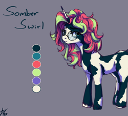 Size: 1600x1459 | Tagged: safe, artist:penny-wren, imported from derpibooru, oc, oc only, oc:somber swirl, pony, unicorn, blank flank, female, glasses, mare, reference sheet, solo