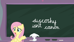 Size: 1600x900 | Tagged: safe, edit, edited screencap, imported from derpibooru, screencap, angel bunny, fluttershy, pegasus, pony, rabbit, school daze, chalk, chalkboard, exploitable meme, flutter art, meme, op has a point, truth