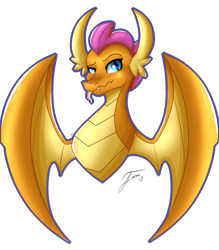 Size: 1528x1747 | Tagged: safe, artist:nexcoyotlgt, imported from derpibooru, smolder, dragon, school daze, blushing, dragon wings, dragoness, fangs, female, looking at you, signature, simple background, solo, tongue out, transparent background, wings