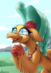 Size: 1240x1754 | Tagged: safe, artist:loneless-art, imported from derpibooru, princess skystar, classical hippogriff, hippogriff, my little pony: the movie, crying, excited, female, jewelry, necklace, painting, smiling, solo, starry eyes, tears of joy, teary eyes, wingding eyes