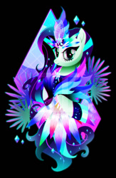 Size: 600x923 | Tagged: safe, artist:ii-art, imported from derpibooru, coloratura, earth pony, pony, clothes, female, headress, looking at you, mare, smiling, solo, synthwave