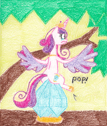 Size: 1842x2174 | Tagged: safe, artist:eternaljonathan, imported from derpibooru, princess cadance, original species, birth, butt, crayon, diamond, egg, egg laying, harpy pony, laying an egg, nest, oviposition, pain, plot, species swap, traditional art, tree