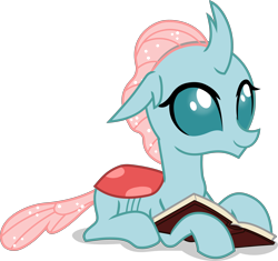 Size: 3692x3466 | Tagged: safe, artist:frownfactory, imported from derpibooru, ocellus, changedling, changeling, school daze, .svg available, book, cute, diaocelles, female, floppy ears, horn, prone, simple background, smiling, solo, svg, transparent background, vector