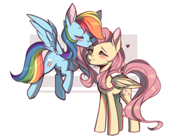 Size: 1758x1381 | Tagged: safe, artist:reiishn, imported from derpibooru, fluttershy, rainbow dash, pegasus, pony, blushing, cute, daaaaaaaaaaaw, dashabetes, eyes closed, female, flutterdash, flying, kissing, lesbian, mare, one eye closed, shipping, shyabetes, wings