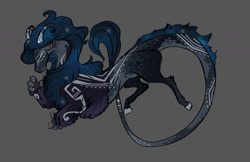 Size: 1280x831 | Tagged: safe, alternate version, artist:earthsong9405, imported from derpibooru, oc, oc only, draconequus, hybrid, adoptable, draconequus oc, ethereal mane, eyes closed, gray background, interspecies offspring, next generation, offspring, parent:discord, parent:princess luna, parents:lunacord, realistic horse legs, simple background, solo, starry mane, swirly markings