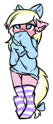 Size: 888x2065 | Tagged: safe, artist:oddends, imported from derpibooru, oc, oc only, oc:bay breeze, anthro, pegasus, blushing, bow, clothes, colored sketch, cute, female, hair bow, looking up, mare, socks, striped socks, sweater, tail bow, ych result