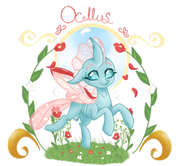 Size: 1024x966 | Tagged: safe, artist:taligintou, imported from derpibooru, ocellus, changedling, changeling, school daze, cute, diaocelles, female, flower, heart eyes, simple background, smiling, solo, transparent background, wingding eyes