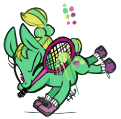 Size: 1055x1033 | Tagged: safe, artist:lavendire, imported from derpibooru, oc, oc only, oc:rally racquet, pony, mouth hold, solo, sports, tennis